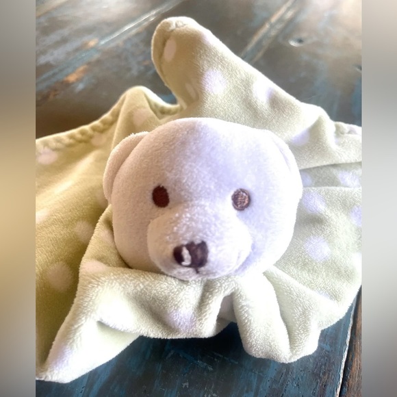 Bean Sprout Green White Polka Dot Bear Security Blanket Lovey 13"x13" (E) - Picture 4 of 4